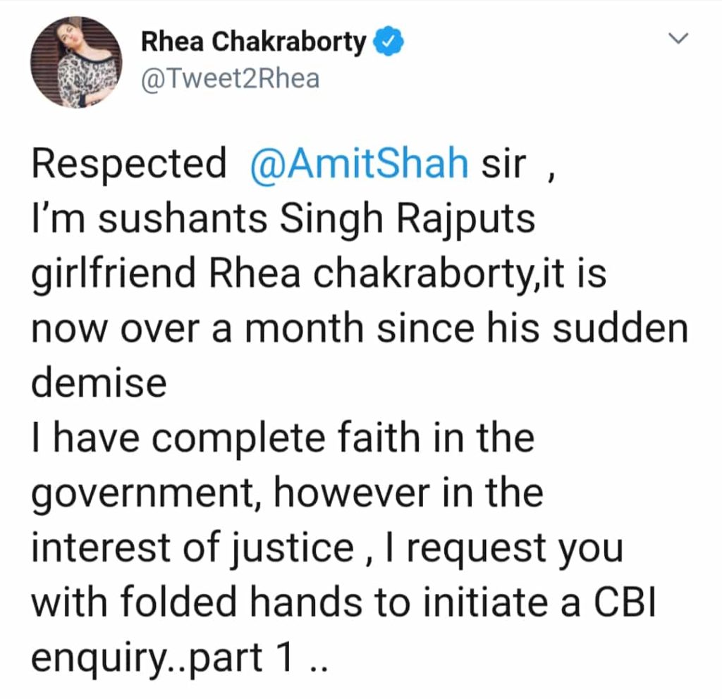Rhea Chakraborty Twitter